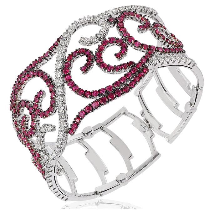 Andreoli Bracelet en or blanc 18 carats avec diamants et rubis de 9,03 carats