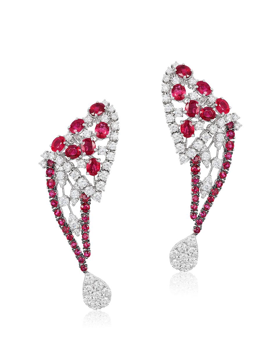 Contemporary Andreoli 9.76 Carat Ruby Diamond 18 Karat White Gold Earrings For Sale
