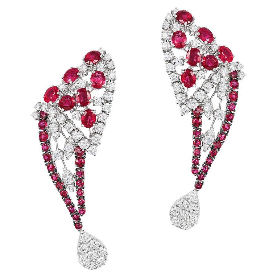 Andreoli 9.76 Carat Ruby Diamond 18 Karat White Gold Earrings For Sale