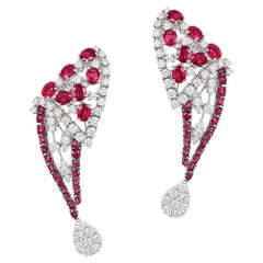 Andreoli 9.76 Carat Ruby Diamond 18 Karat White Gold Earrings