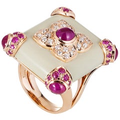 Andreoli Agate Ruby Cabochon Diamond Pink Sapphire Cocktail Ring Rose 18kt Gold