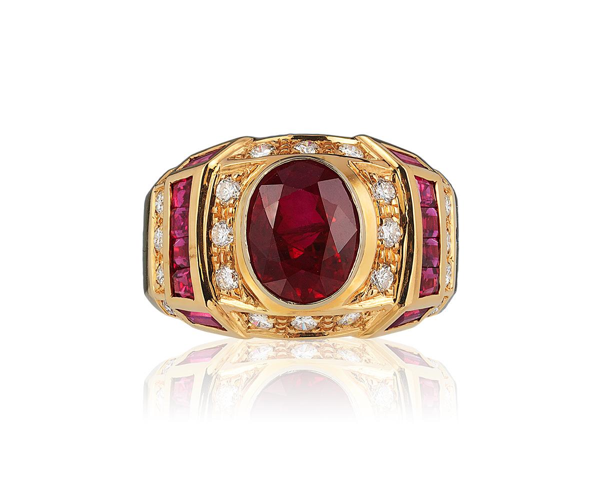 Andreoli Art Deco Style Burma Ruby Diamond CDC Certified Ring 18k Yellow Gold

This Andreoli ring features:
- 0.55 carat Diamond
- 4.00 carat Burma Ruby CDC Certified
- 8.05 grams 18 Karat Yellow Gold
- Made in Italy