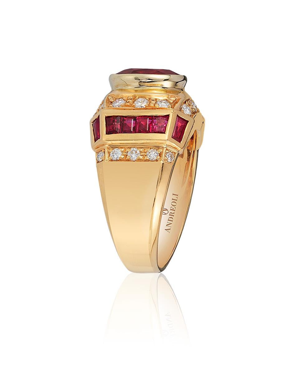Contemporain Andreoli Bague de style Art déco en or jaune 18 carats avec rubis et diamants certifiés CDC en vente