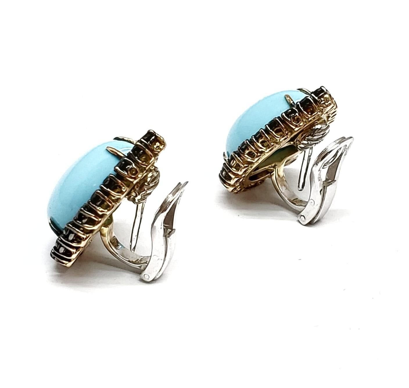 Pear Cut Andreoli Black Diamond Italian Turquoise Clip-On Earrings 18 Karat Gold