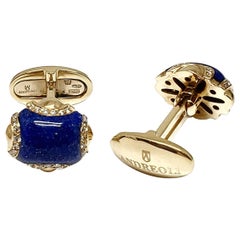 Andreoli Blue Lapis Lazuli Diamond 18 Karat Yellow Gold Men's Cufflinks