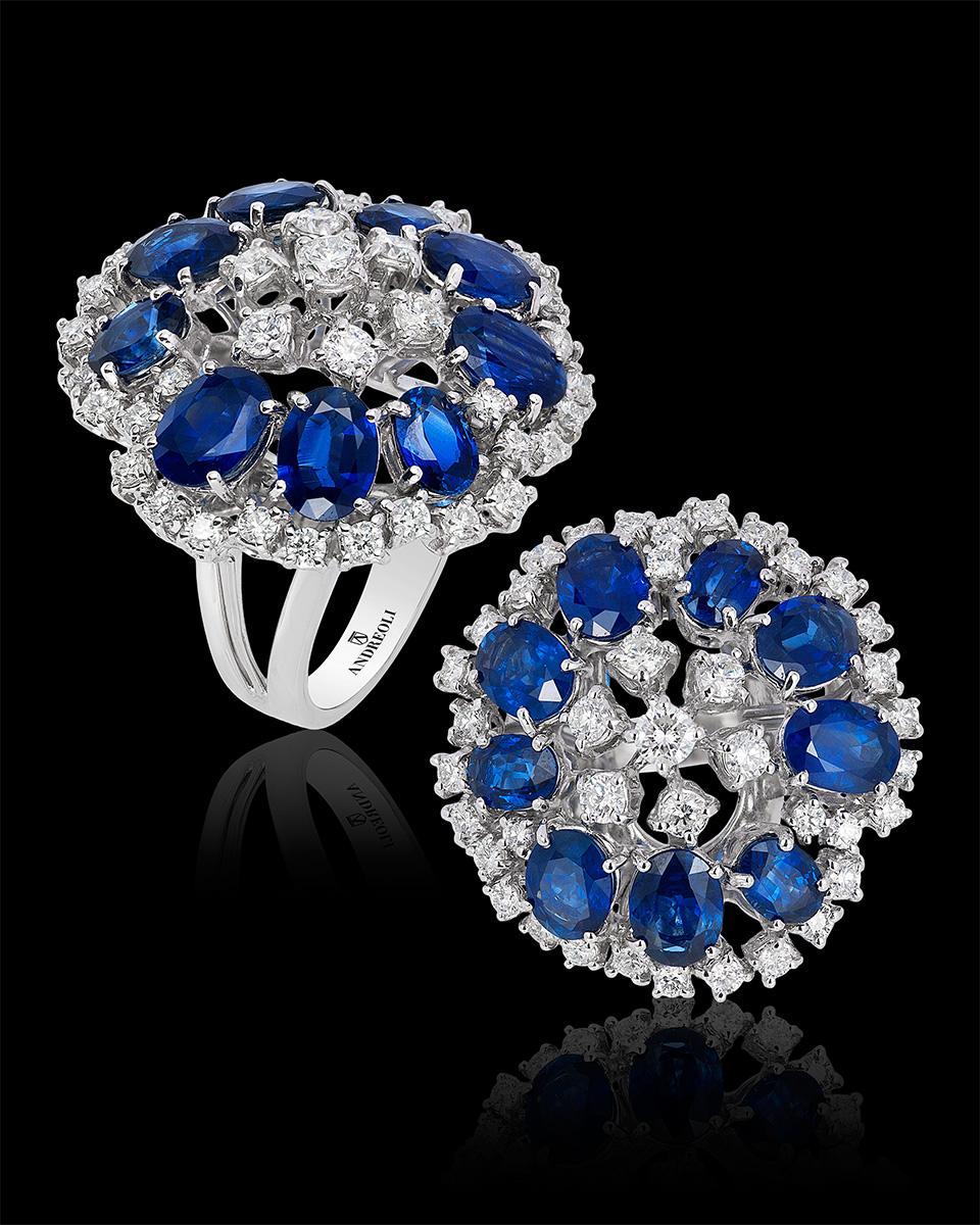 Andreoli Blue Sapphire Diamond 18 Karat White Gold Cocktail Ring In New Condition For Sale In New York, NY