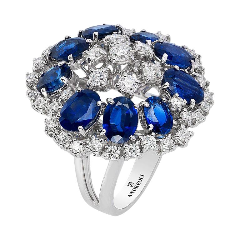 Andreoli Blue Sapphire Diamond 18 Karat White Gold Cocktail Ring