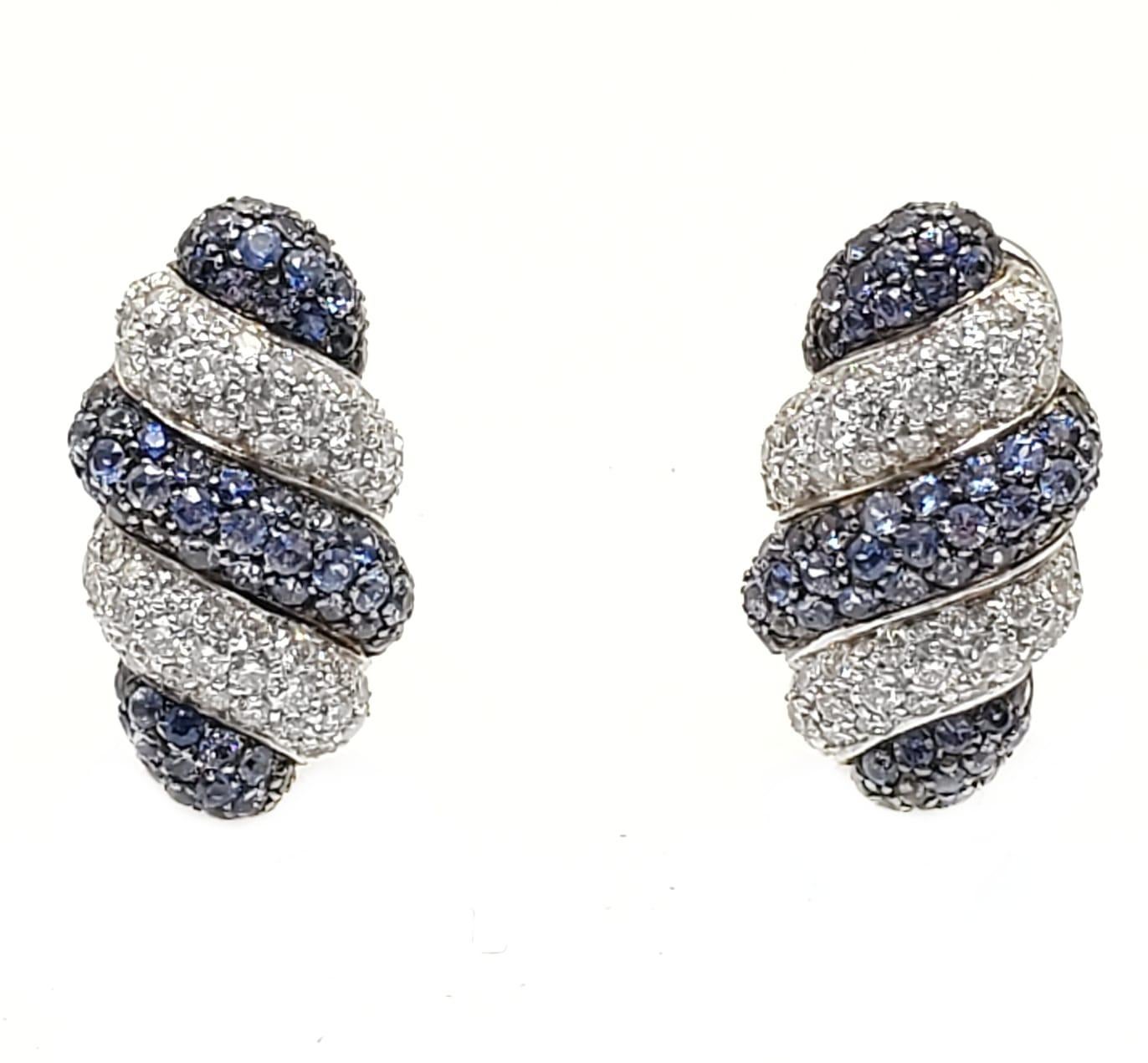 Andreoli, boucles d'oreilles en or blanc 18 carats avec saphir bleu et diamants
