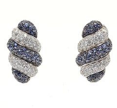 Andreoli Blue Sapphire Diamond 18 Karat White Gold Earrings