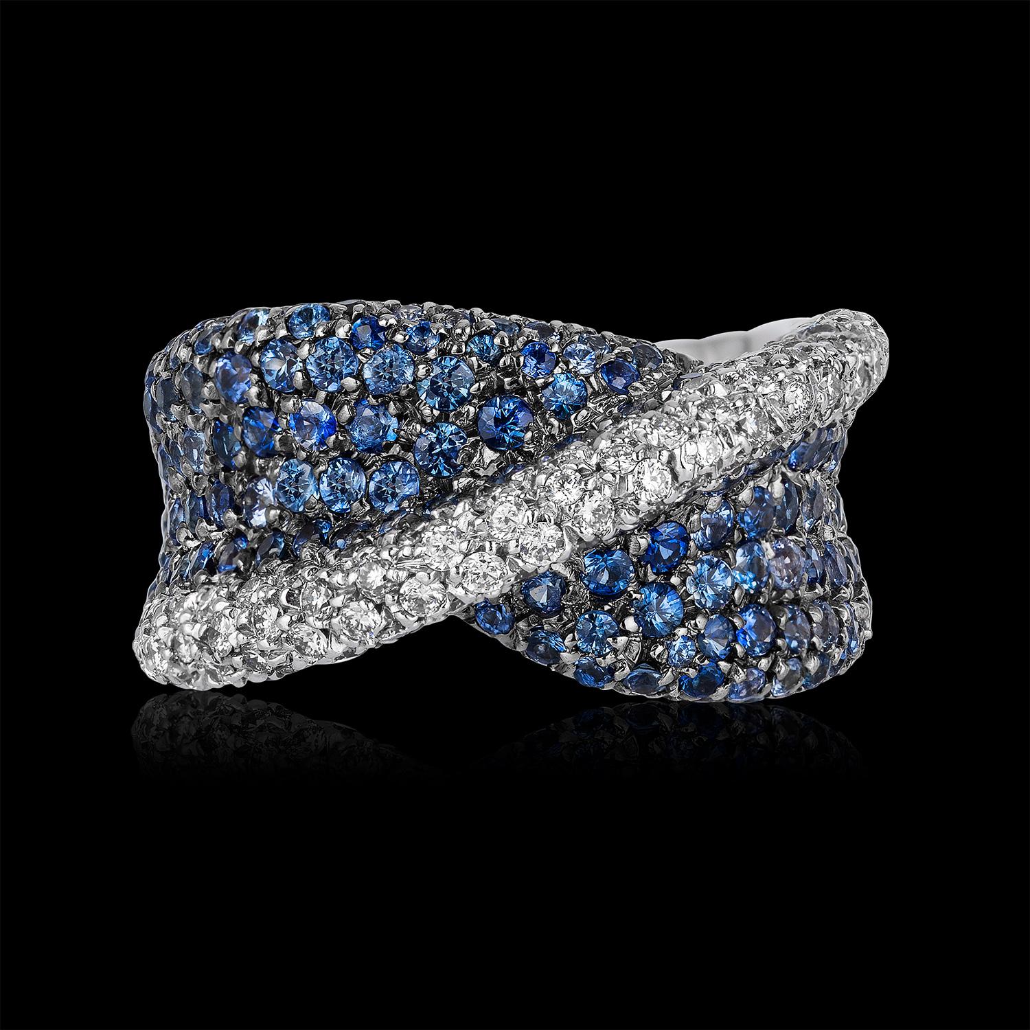 Andreoli Blue Sapphire Diamond 18 Karat White Gold Cocktail Ring In New Condition For Sale In New York, NY