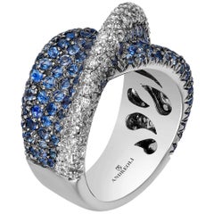 Andreoli Bague cocktail en or blanc 18 carats avec saphir bleu et diamants