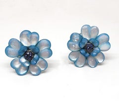 Andreoli Blue Sapphire Mother of Pearl 18 Karat Gold Flower Earrings Clip-On