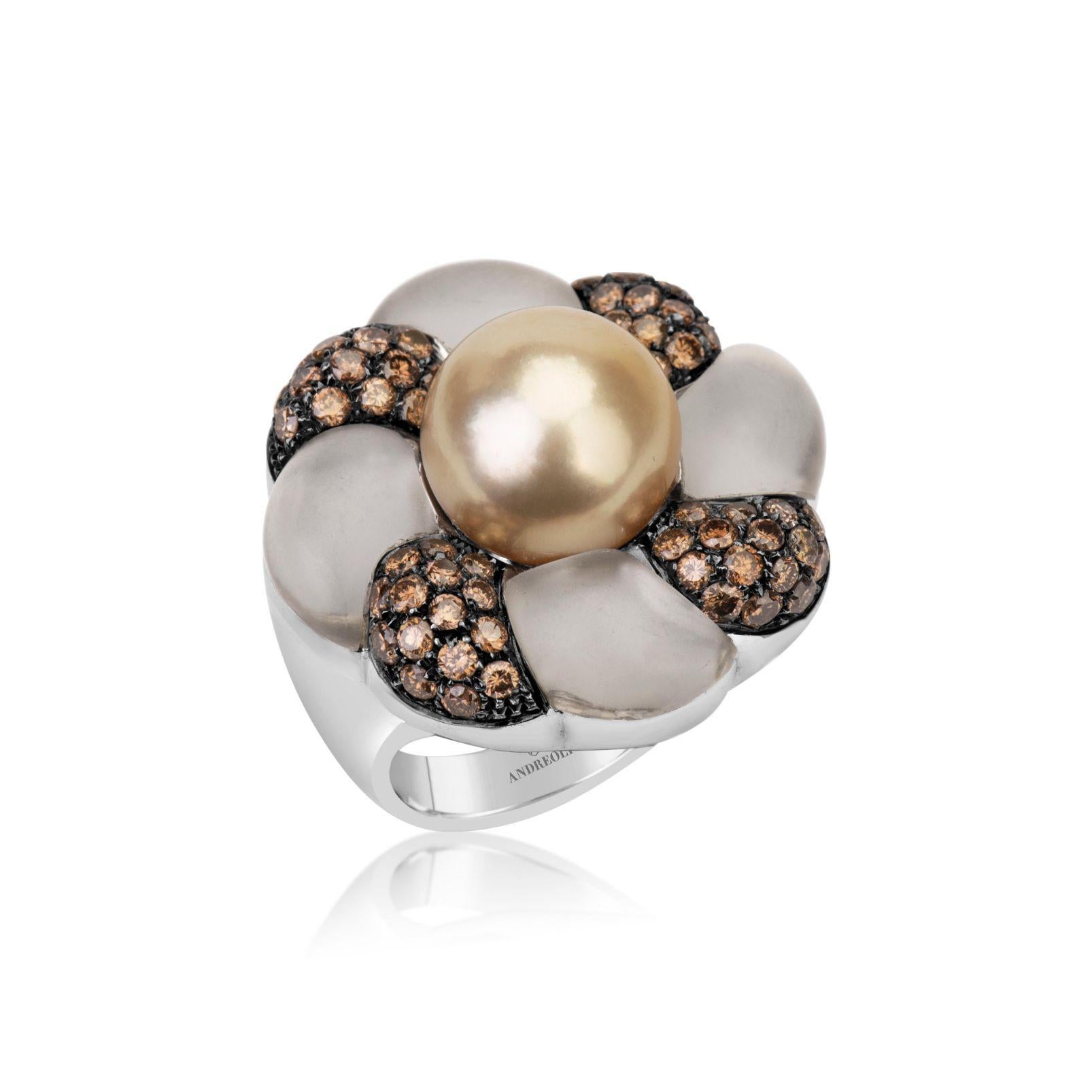 Andreoli Brown Diamond Rock Crystal Golden Pearl 18 Karat Yellow Gold Ring

This ring features:
- 2.00 Carat Brown Diamond
- Rock Crystal
- Golden Pearl
- 22.00 Gram 18K Yellow Gold
- Made In Italy