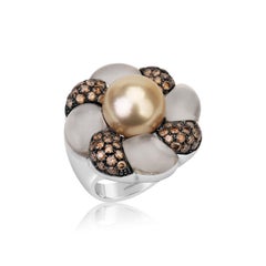 Andreoli Brown Diamond Rock Crystal Golden Pearl 18 Karat Yellow Gold Ring
