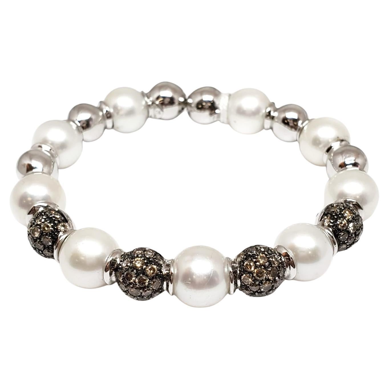 Bracelet en or 18 carats avec perles des mers du Sud et diamants bruns Andreoli