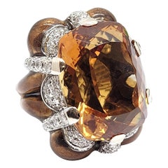 Andreoli Bague de cocktail en émail brun, citrine et diamant