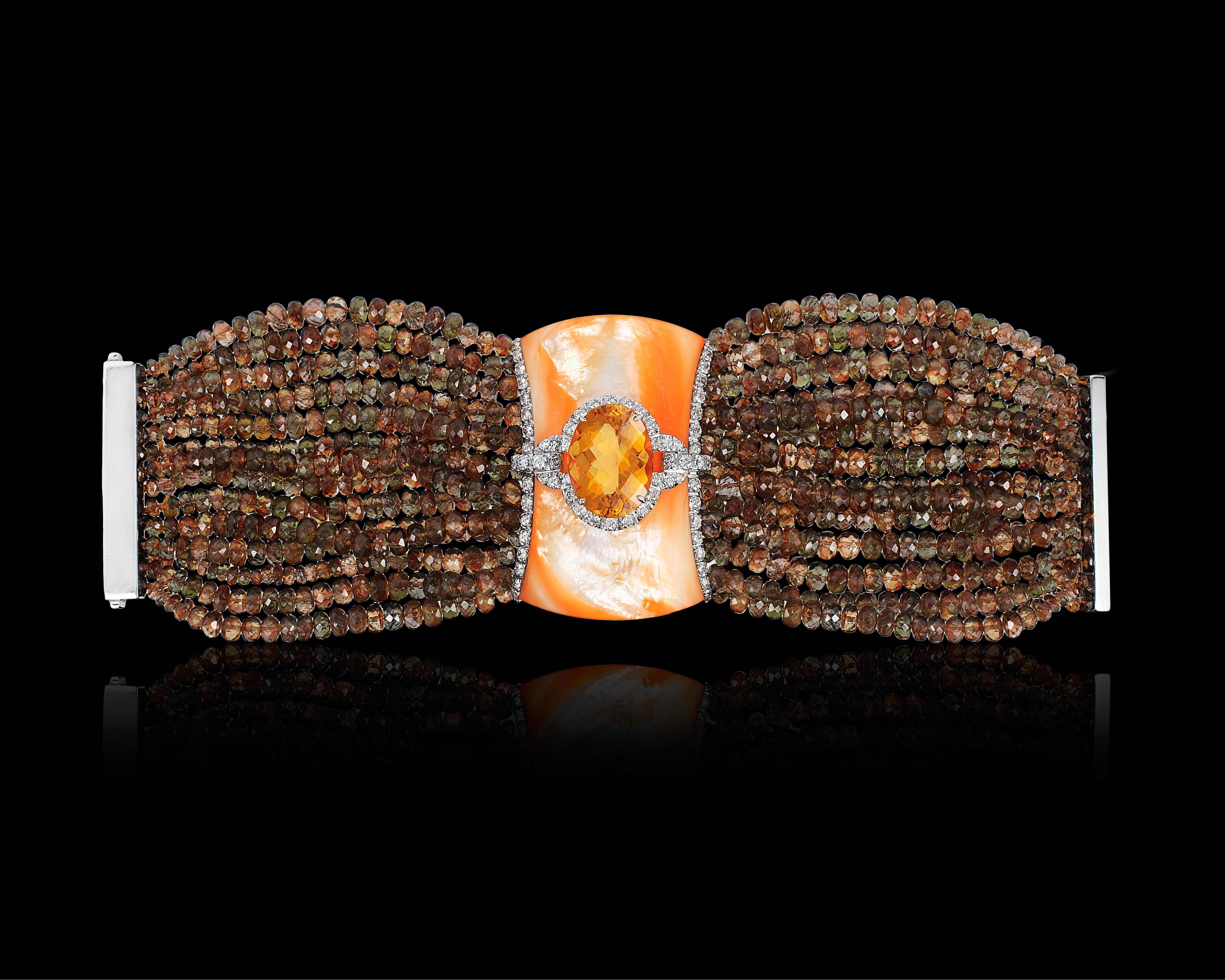 Contemporary Andreoli Brown Garnet Orange Mother of Pearl Citrine Diamond Bracelet 18K Gold For Sale
