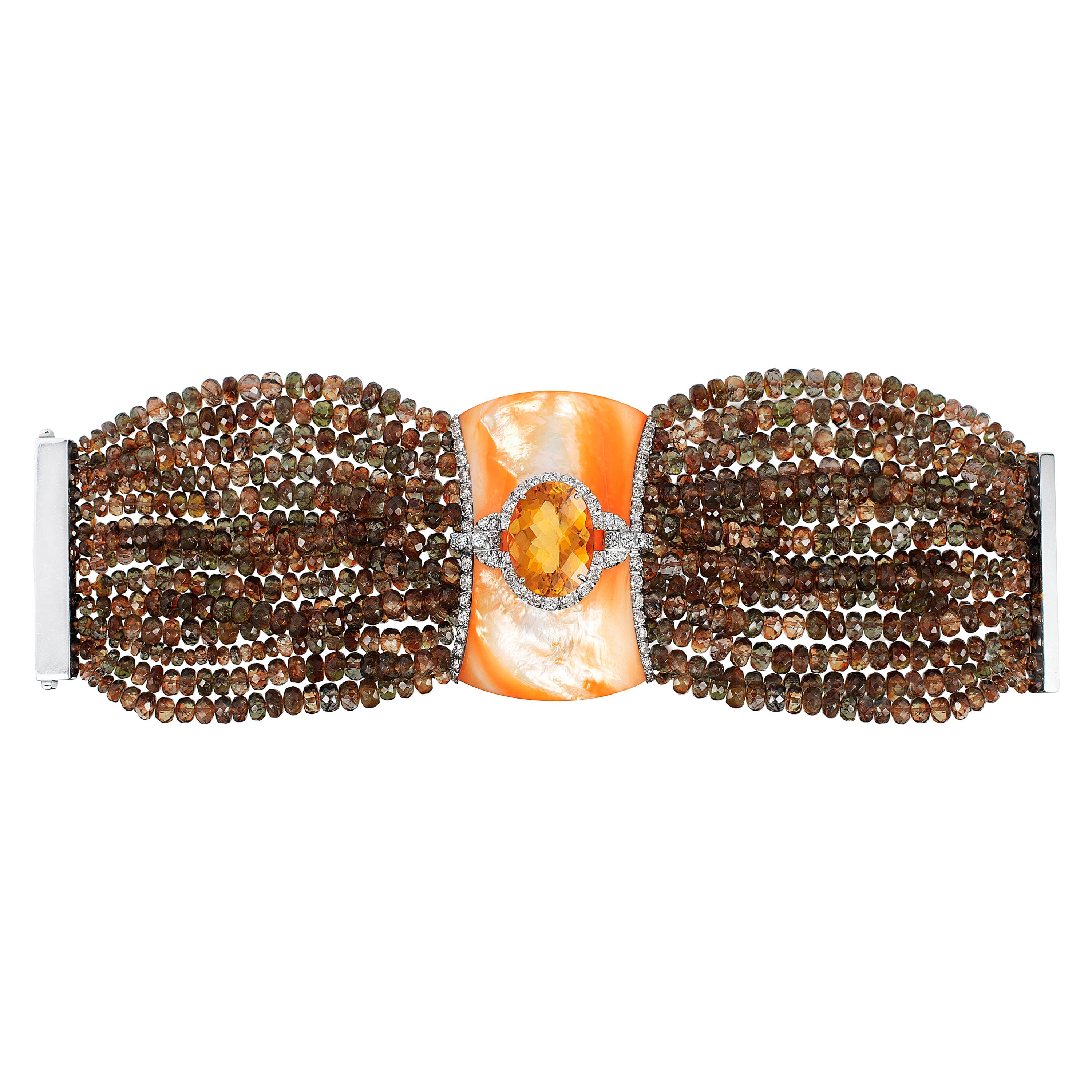 Andreoli Brown Garnet Orange Mother of Pearl Citrine Diamond Bracelet 18K Gold