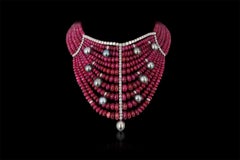 Andreoli Burma Ruby Cabochon Bead Tahitian Pearl Bib Necklace Diamond 18 Karat