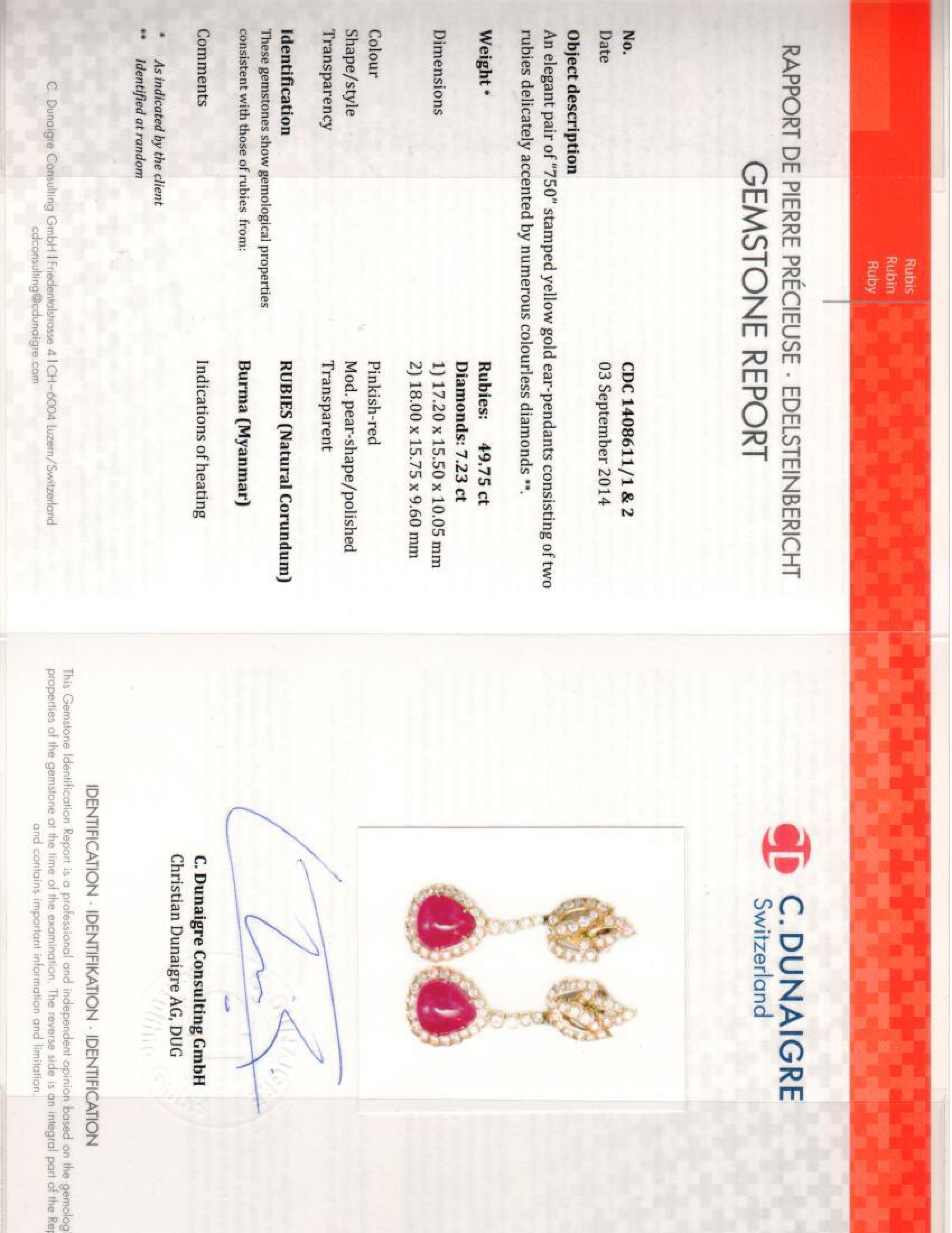 Contemporary Andreoli Burma Ruby Cabochon CDC Certified Diamond Earrings 18 Karat Gold