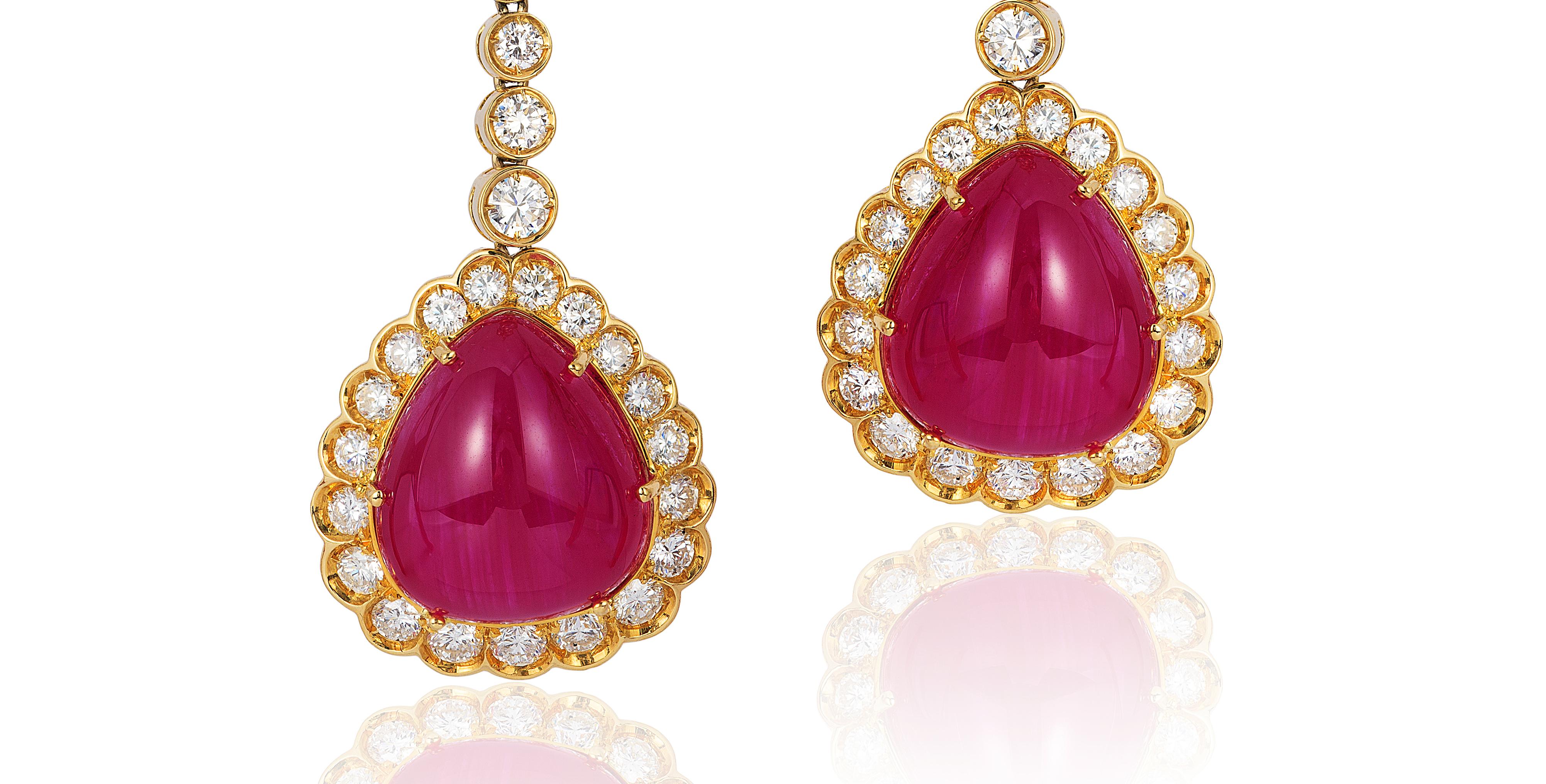 Andreoli Burma Ruby Cabochon CDC Certified Diamond Earrings 18 Karat Gold In New Condition In New York, NY