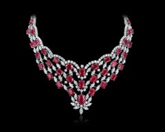 Andreoli Collier fantaisie en or blanc 18 carats avec rubis de Birmanie certifié CDC et diamants