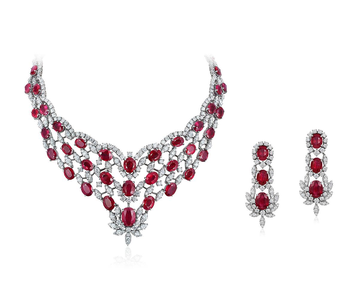 Andreoli Collier fantaisie en or blanc 18 carats avec rubis de Birmanie certifié CDC et diamants Neuf - En vente à New York, NY