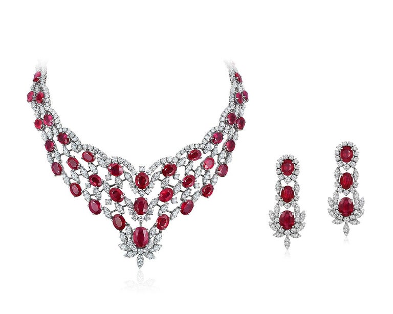 Andreoli Burma Ruby CDC Certified Diamond Statement Necklace 18 Karat White Gold In New Condition For Sale In New York, NY