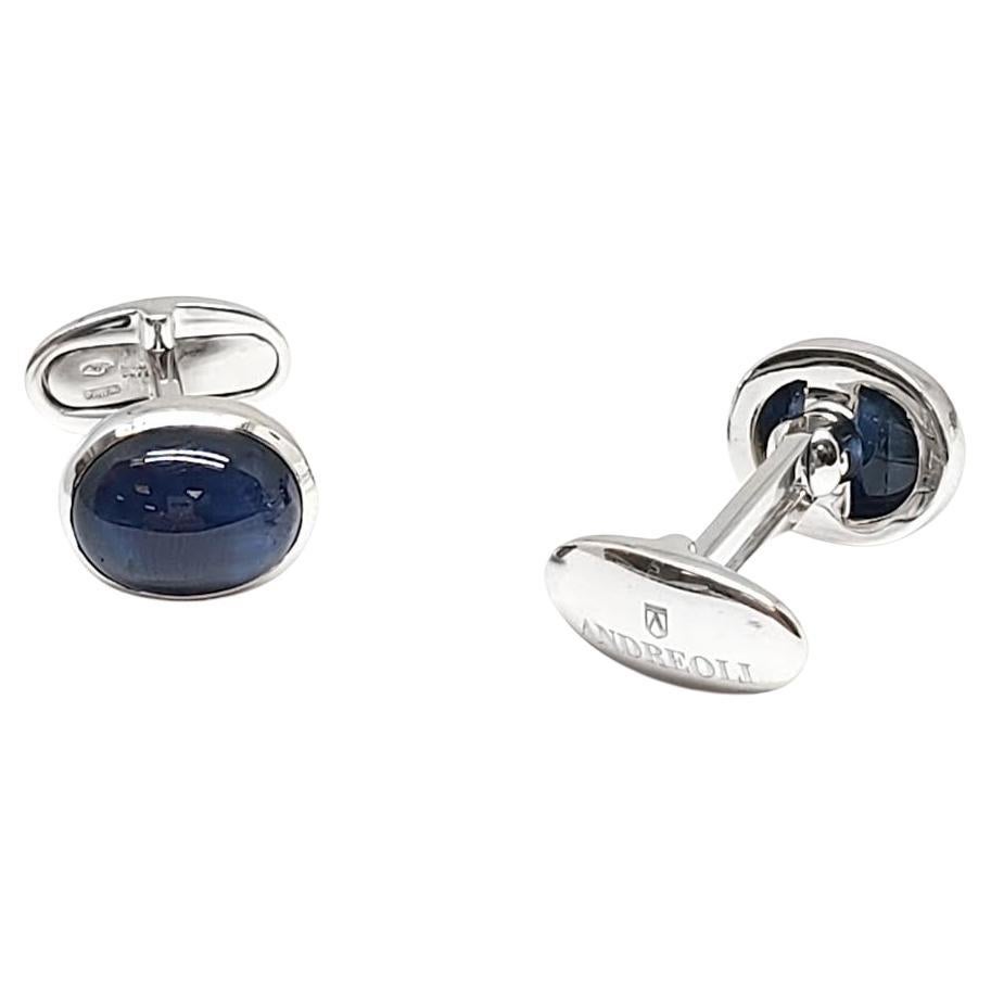 Andreoli Cabochon Blue Sapphire 18 Karat White Gold Cufflinks For Sale