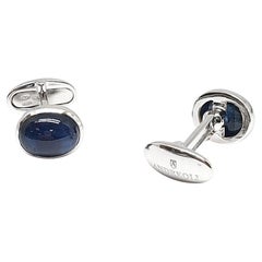 Andreoli Cabochon Blue Sapphire 18 Karat White Gold Cufflinks