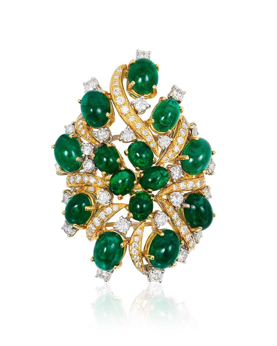 Andreoli Cabochon Emerald Diamond 18 Karat Two-Tone Gold Ring

This ring features:
- 2.47 Carat Diamond
- 15.78 Carat Cabochon Emerald
- 23.20 Gram 18K Two-Tone Gold
- Made In Italy