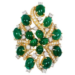 Andreoli Cabochon Emerald Diamond 18 Karat Two-Tone Gold Ring