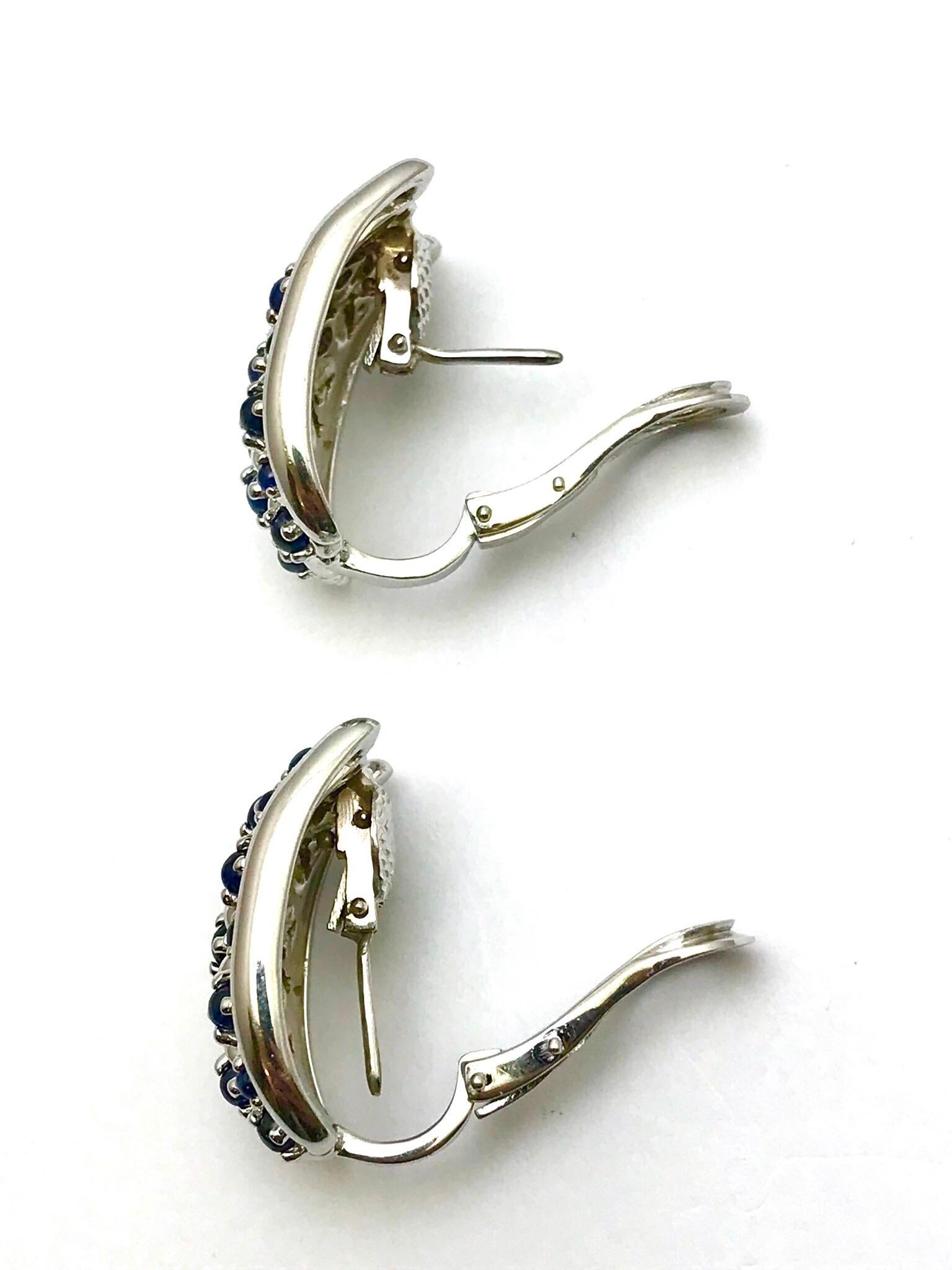 Andreoli Cabochon Sapphire and White Gold Clip or Post Earrings 2