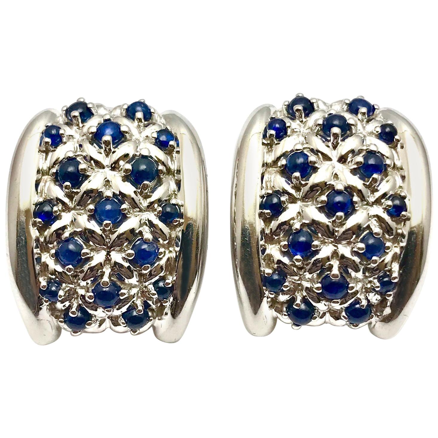 Andreoli Cabochon Sapphire and White Gold Clip or Post Earrings