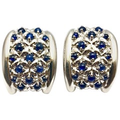 Andreoli Cabochon Sapphire and White Gold Clip or Post Earrings