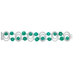 Andreoli Carved Colombian Emerald Diamond Sphere Bracelet 18 Karat White Gold