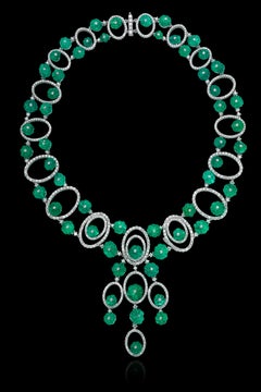 Andreoli, collier sphérique en or 18 carats avec émeraudes de Colombie sculptées et diamants Melon
