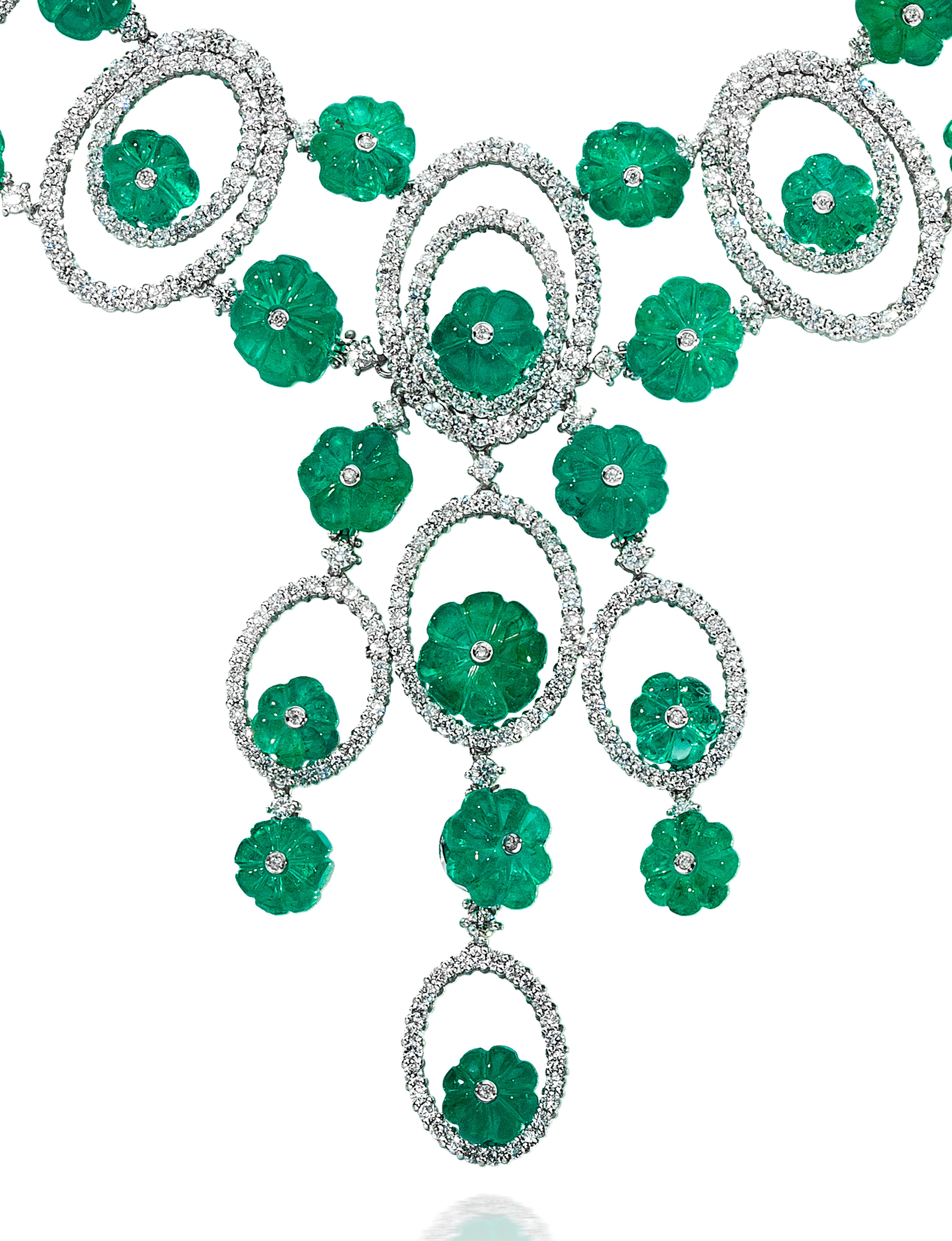 Contemporain Andreoli, collier sphérique en or 18 carats avec émeraudes de Colombie sculptées et diamants Melon en vente