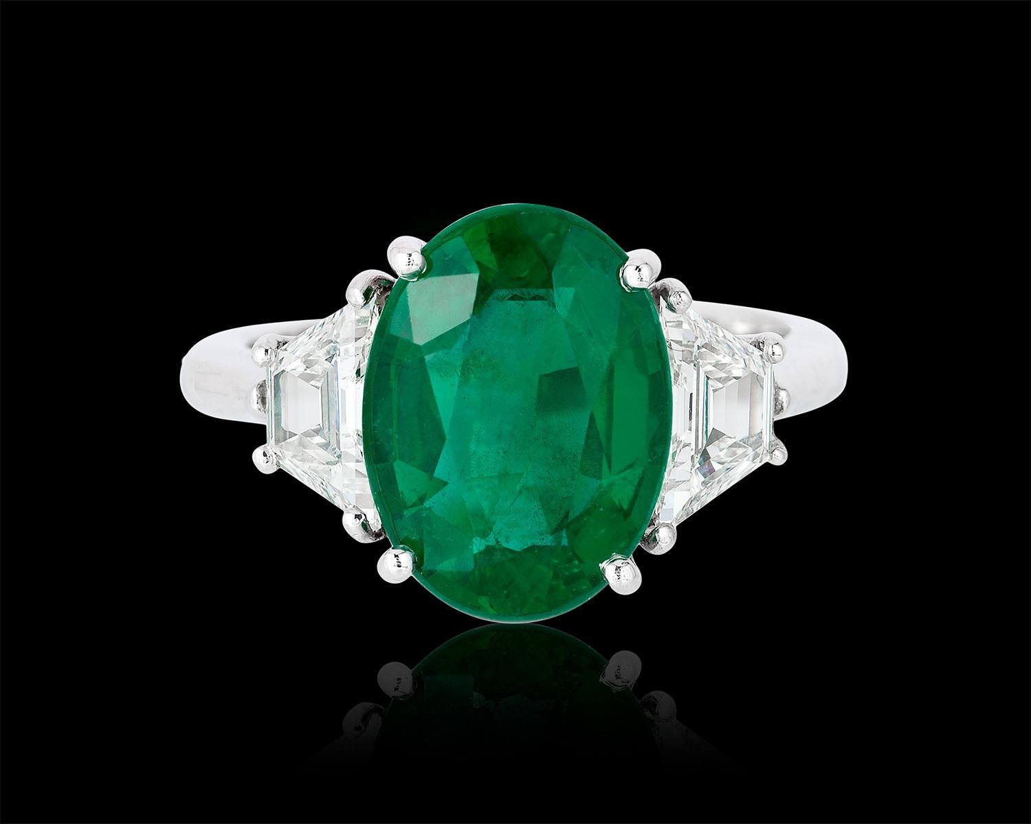 Contemporary Andreoli CDC Certified 4.05 Carat Zambian Emerald Diamond Platinum Ring