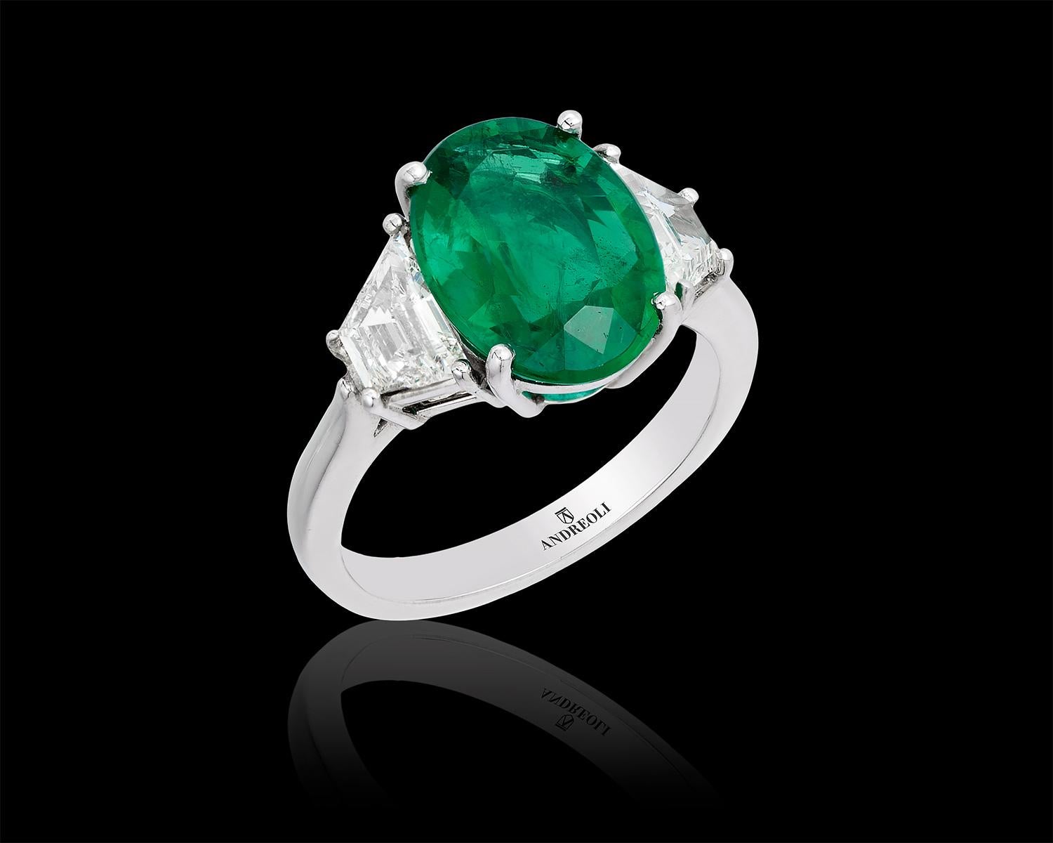 Oval Cut Andreoli CDC Certified 4.05 Carat Zambian Emerald Diamond Platinum Ring