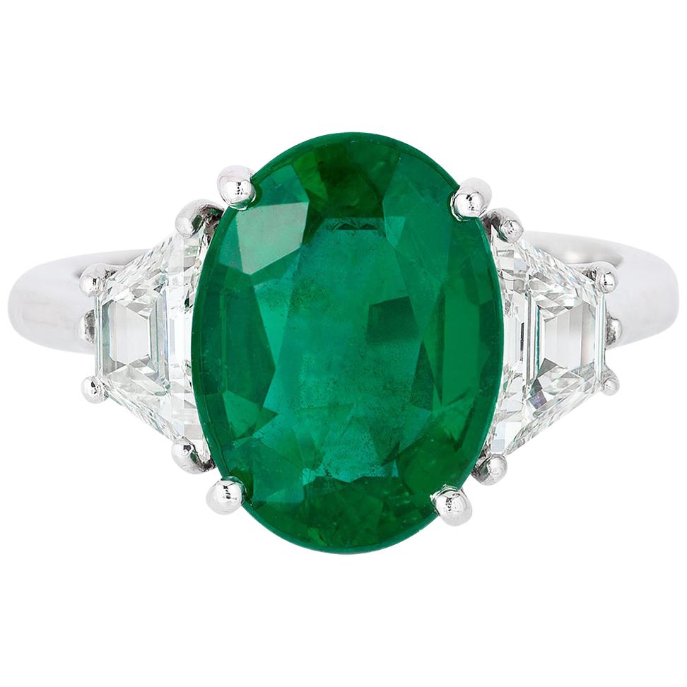 Andreoli CDC Certified 4.05 Carat Zambian Emerald Diamond Platinum Ring