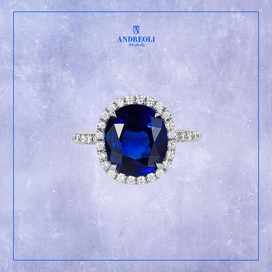 Andreoli Bague en platine avec saphir bleu de Ceylan certifié CDC de 6,31 carats et diamants en vente 2