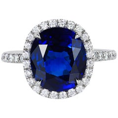 Andreoli CDC Certified 6.31 Carat Ceylon Blue Sapphire Diamond Platinum Ring