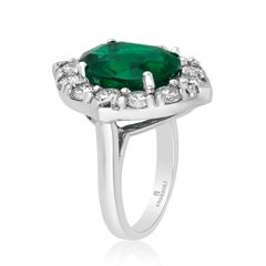 Andreoli CDC Certified No Oil 7.88 Carat Zambian Emerald Diamond Ring Platinum