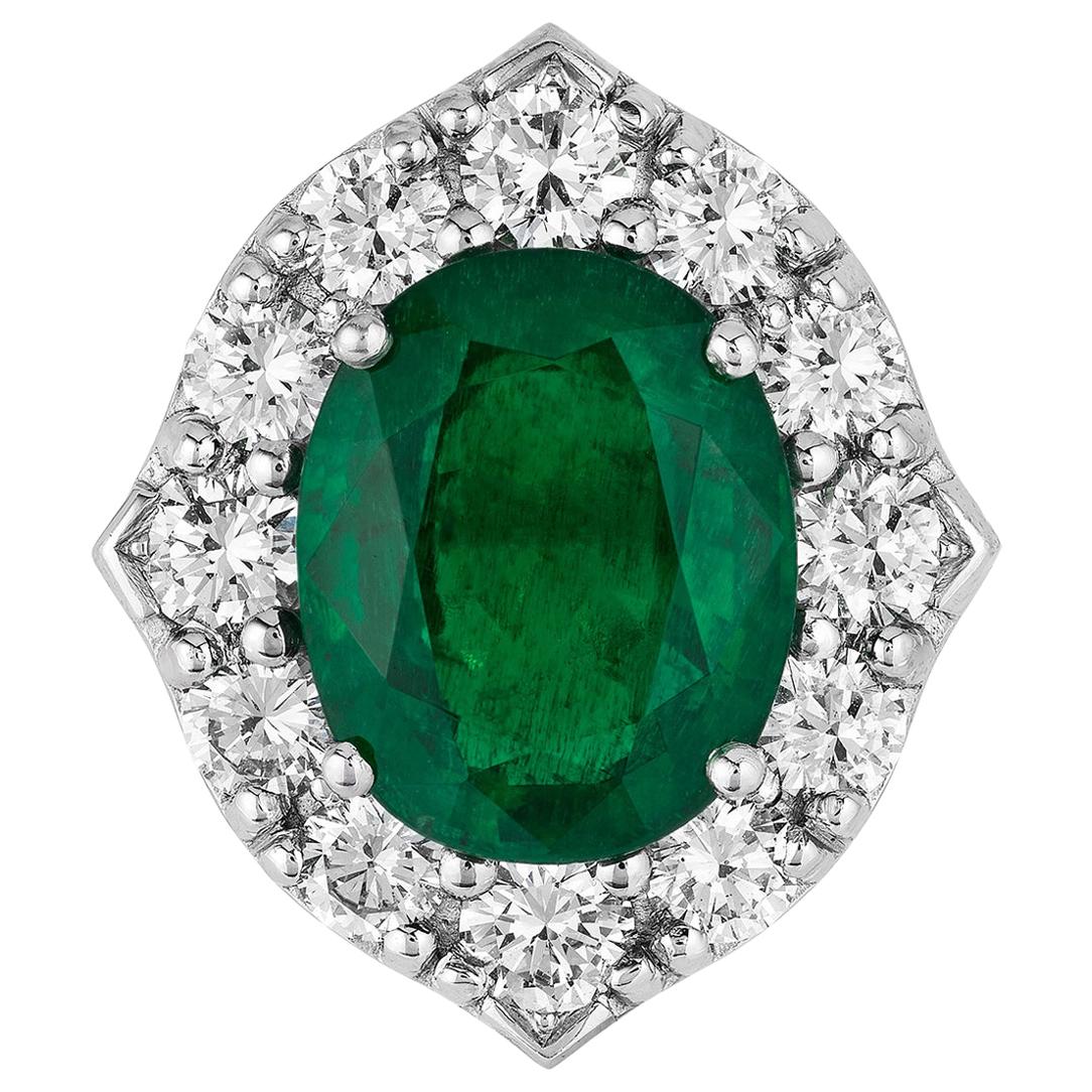 Andreoli CDC Certified No Oil 7.88 Carat Zambian Emerald Diamond Ring Platinum