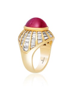 Andreoli CDC Certified Ruby Burma Cabochon Diamond Art Deco Style Dome Ring