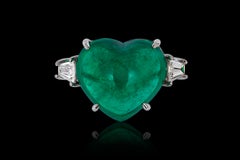Andreoli Certified 15.40 Carat Colombian Heart Shape Cabochon Emerald Ring 18KT