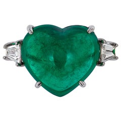 Andreoli Certified 15.40 Carat Colombian Heart Shape Cabochon Emerald Ring 18KT