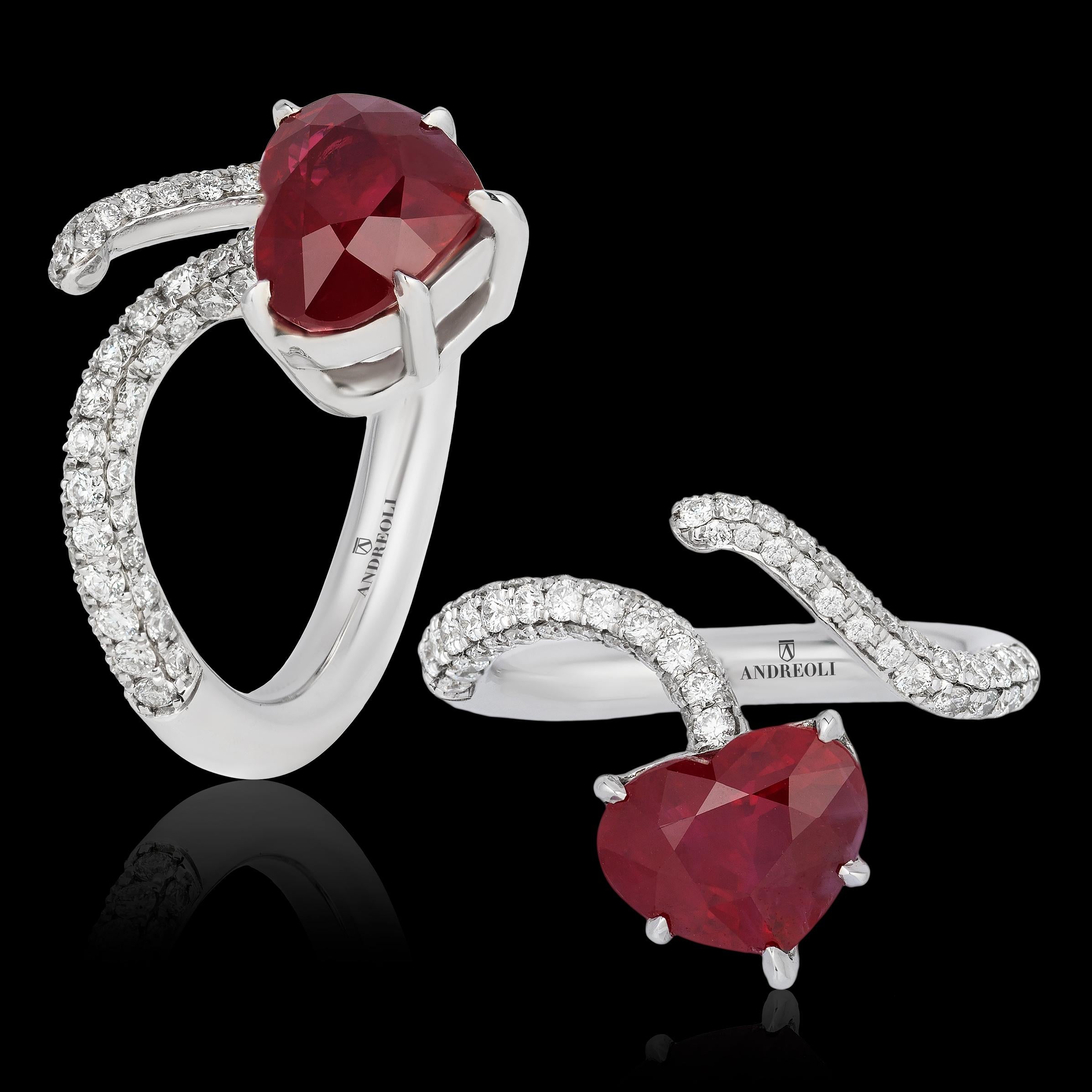 Contemporary Andreoli Certified 4.02 Carat Burma Ruby Heart Shape Ring Diamond 18 Karat Gold For Sale