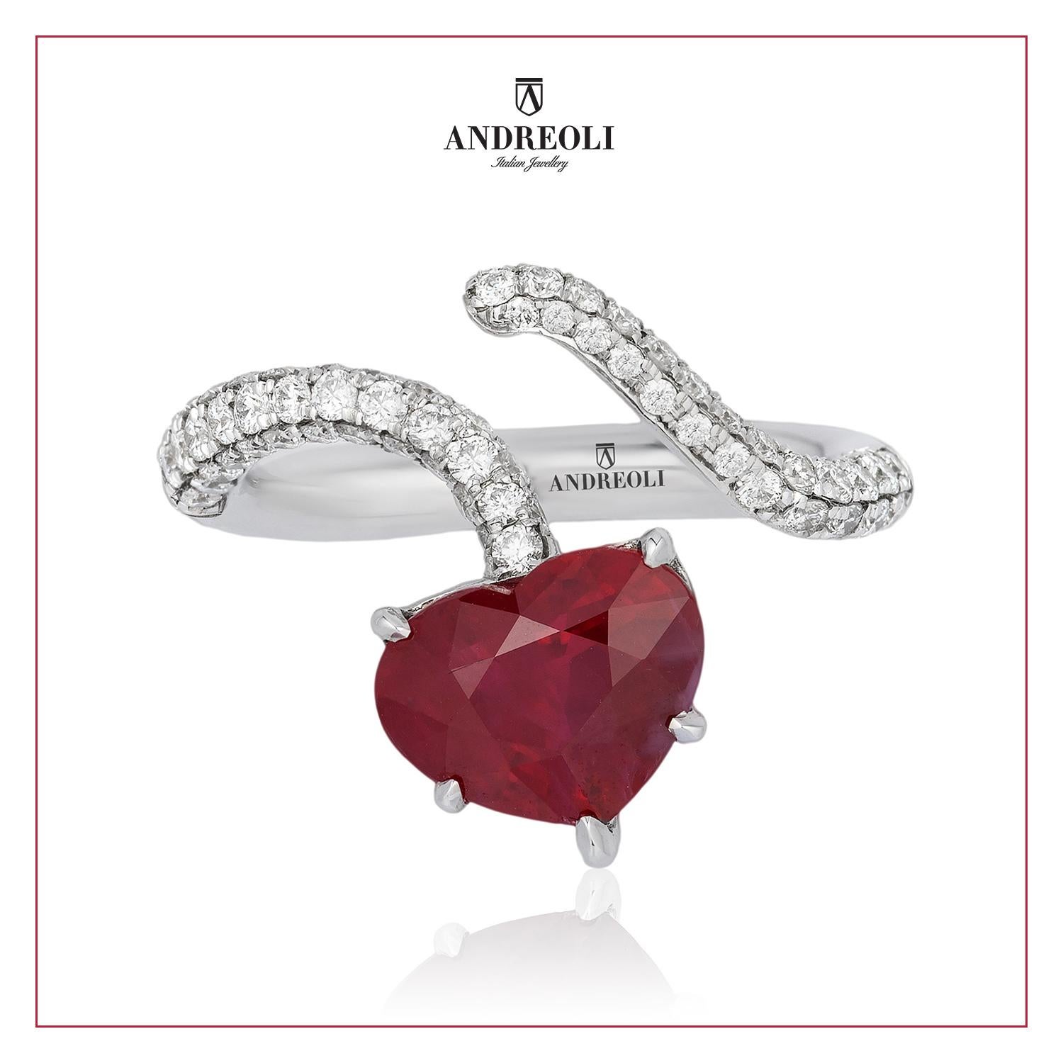 Heart Cut Andreoli Certified 4.02 Carat Burma Ruby Heart Shape Ring Diamond 18 Karat Gold For Sale